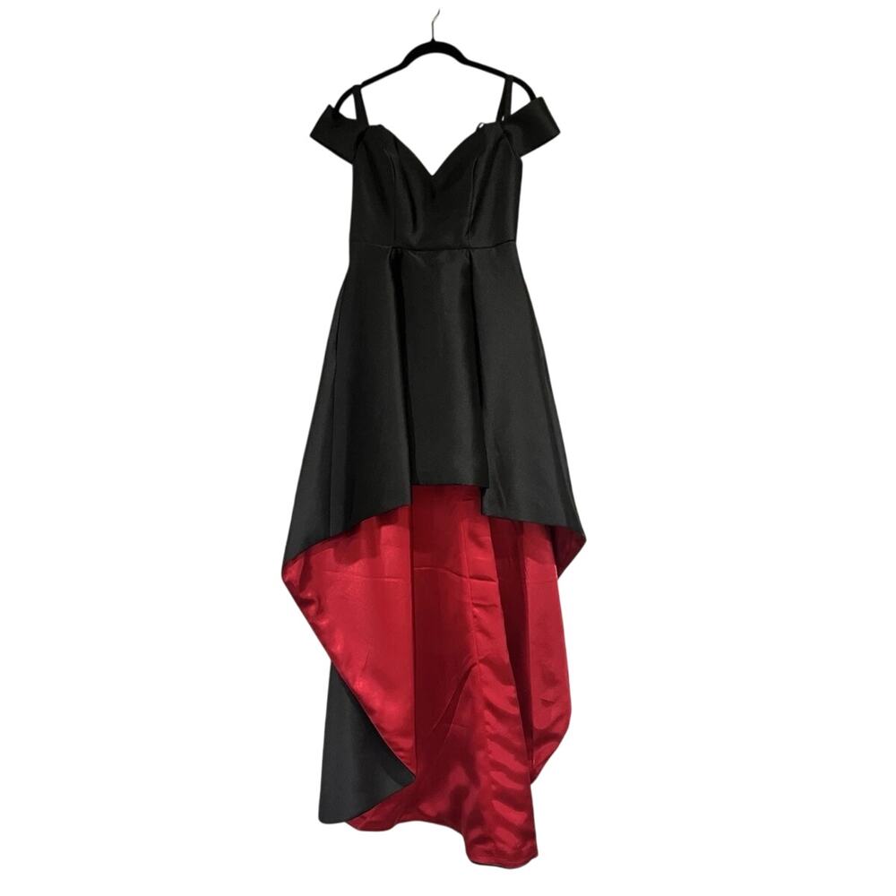 Windsor Black Red High Low Formal Dress Size 1 NWT Satin Prom Gown